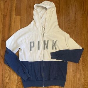 PINK Victorias Secret blue and white zip up sweatshirt